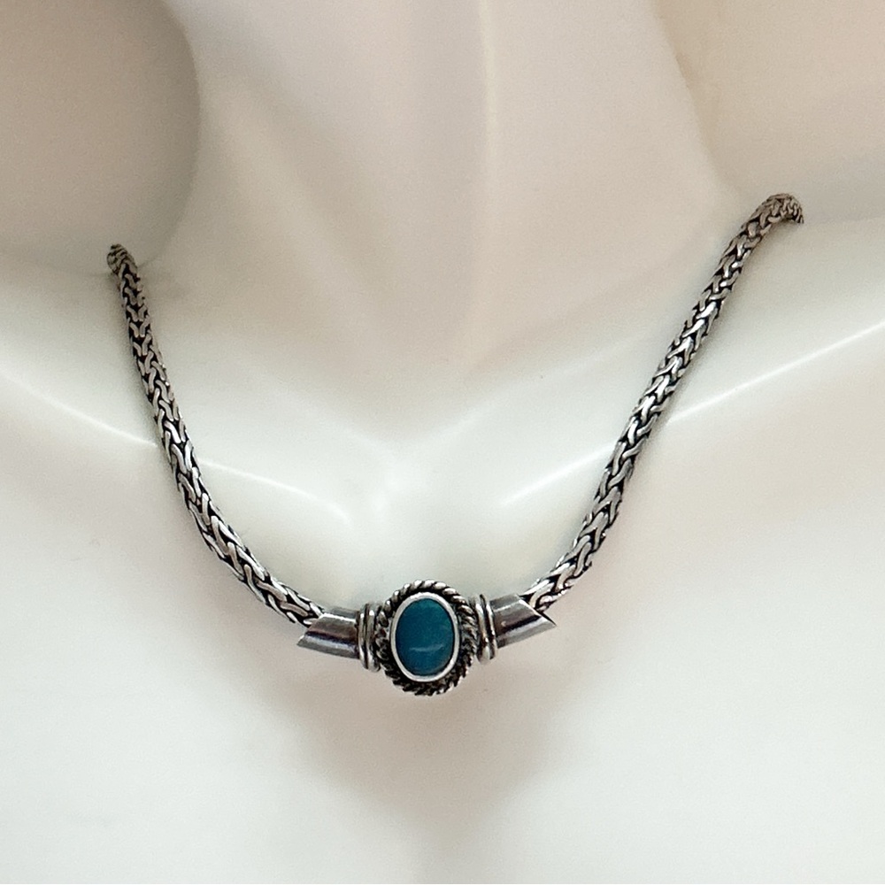 Vintage Bali Style Sterling Silver Opal Necklace